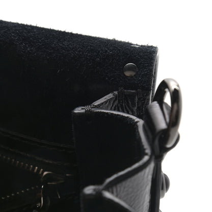 Valentino Garavani Craquele Calfskin Guitar Strap Rockstud Rolling Shoulder Flap Messenger Bag Black 10 of 11