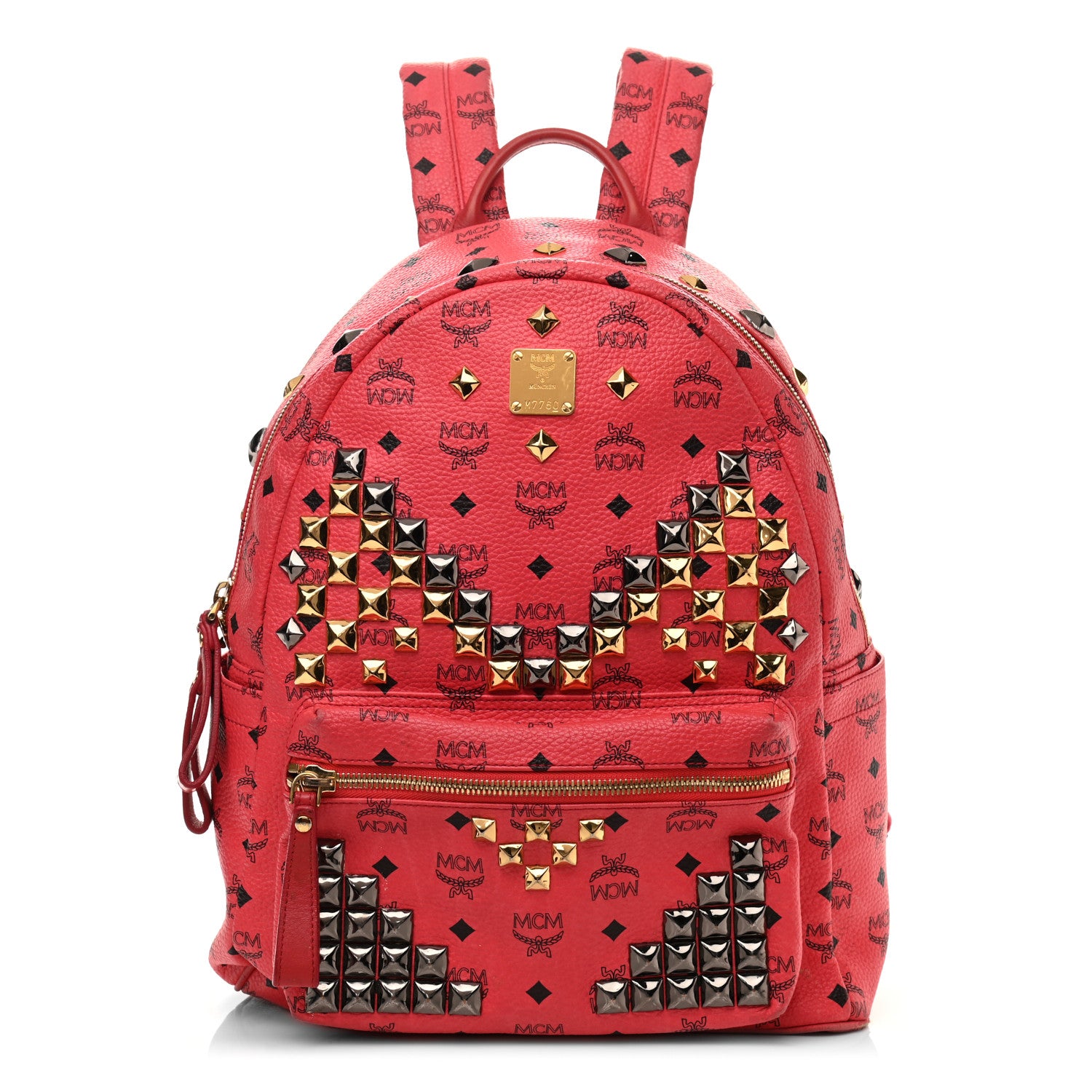 MCM Visetos Studded Small Stark M Backpack Scooter Red 1 of 16