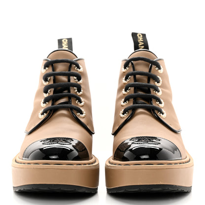 Chanel Calfskin Lace Up CC Short Boots 35.5 Beige Black 2 of 20