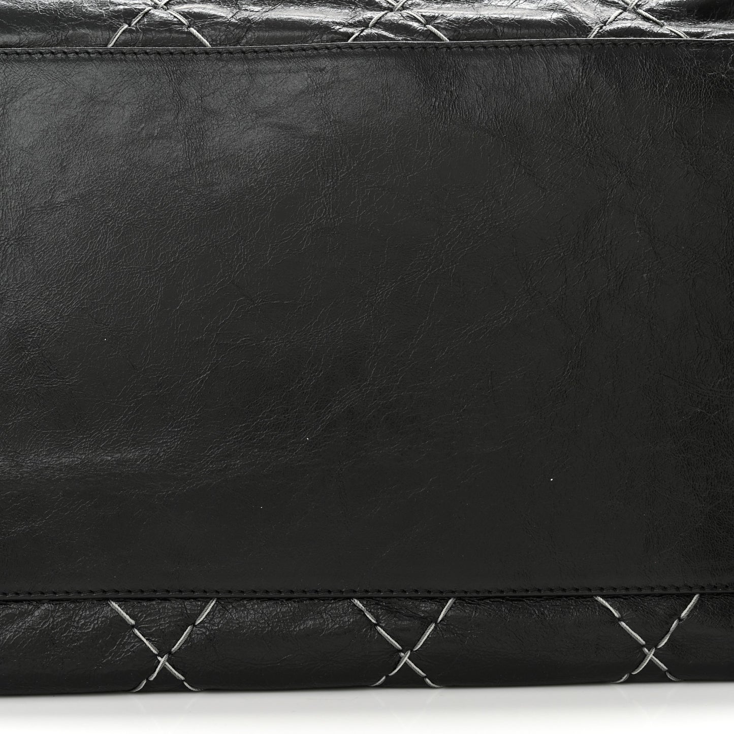 Glazed Goatskin Double Contrast Stitch Tote Black Black Black