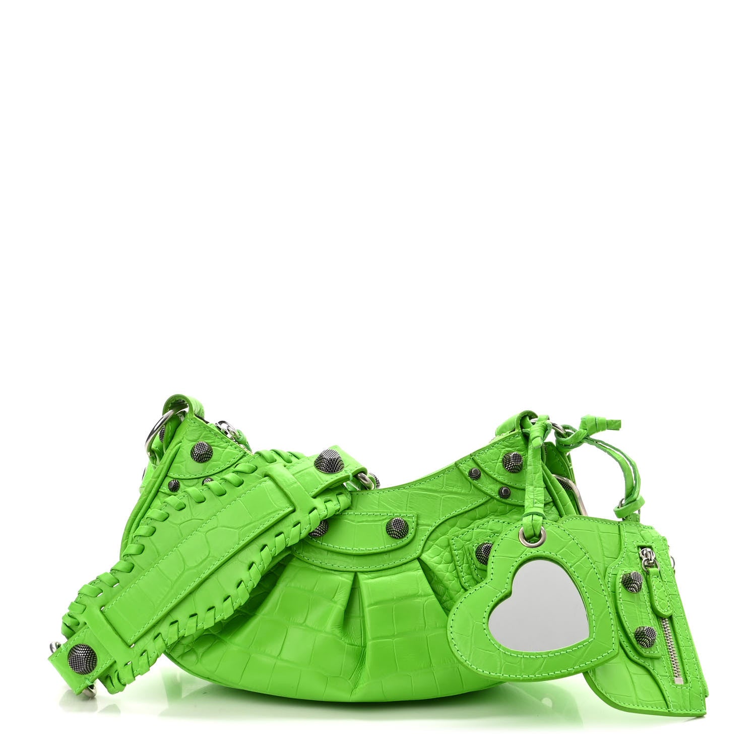 Balenciaga Extra Supple Calfskin Crocodile Embossed Le Cagole Shoulder Bag XS Acid Green 1 of 9