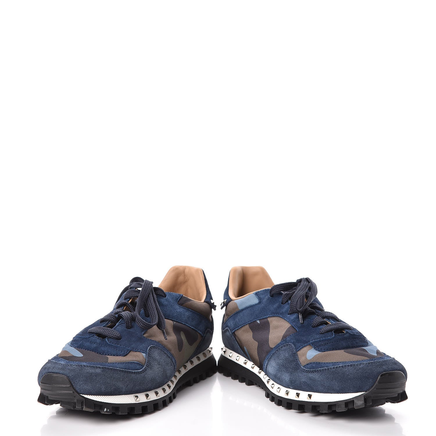 Valentino Garavani Suede Nylon Camouflage Womens Soul Rockstud Sneakers 41 Navy 6 of 19