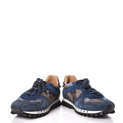 Valentino Garavani Suede Nylon Camouflage Womens Soul Rockstud Sneakers 41 Navy 6 of 19