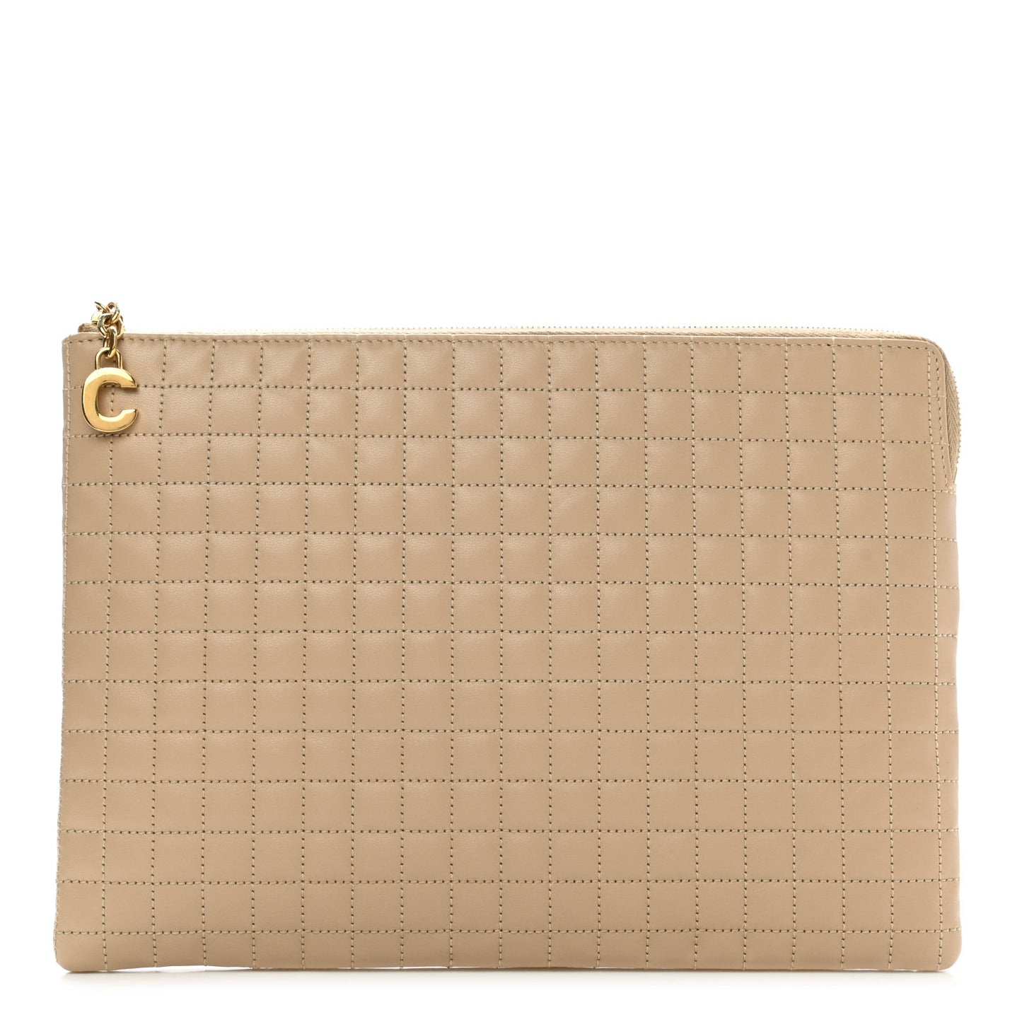 Calfskin Quilted C Charm Pouch Nude