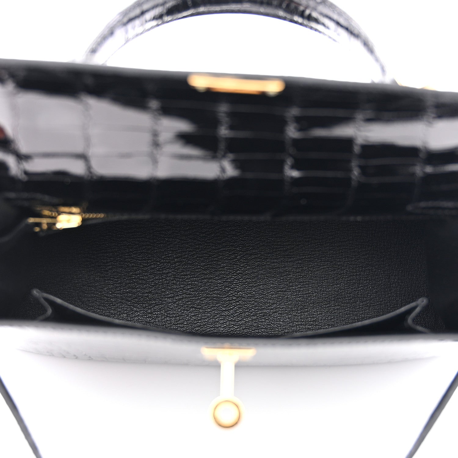 Hermes Shiny Porosus Crocodile Kelly Sellier 25 Black 5 of 11
