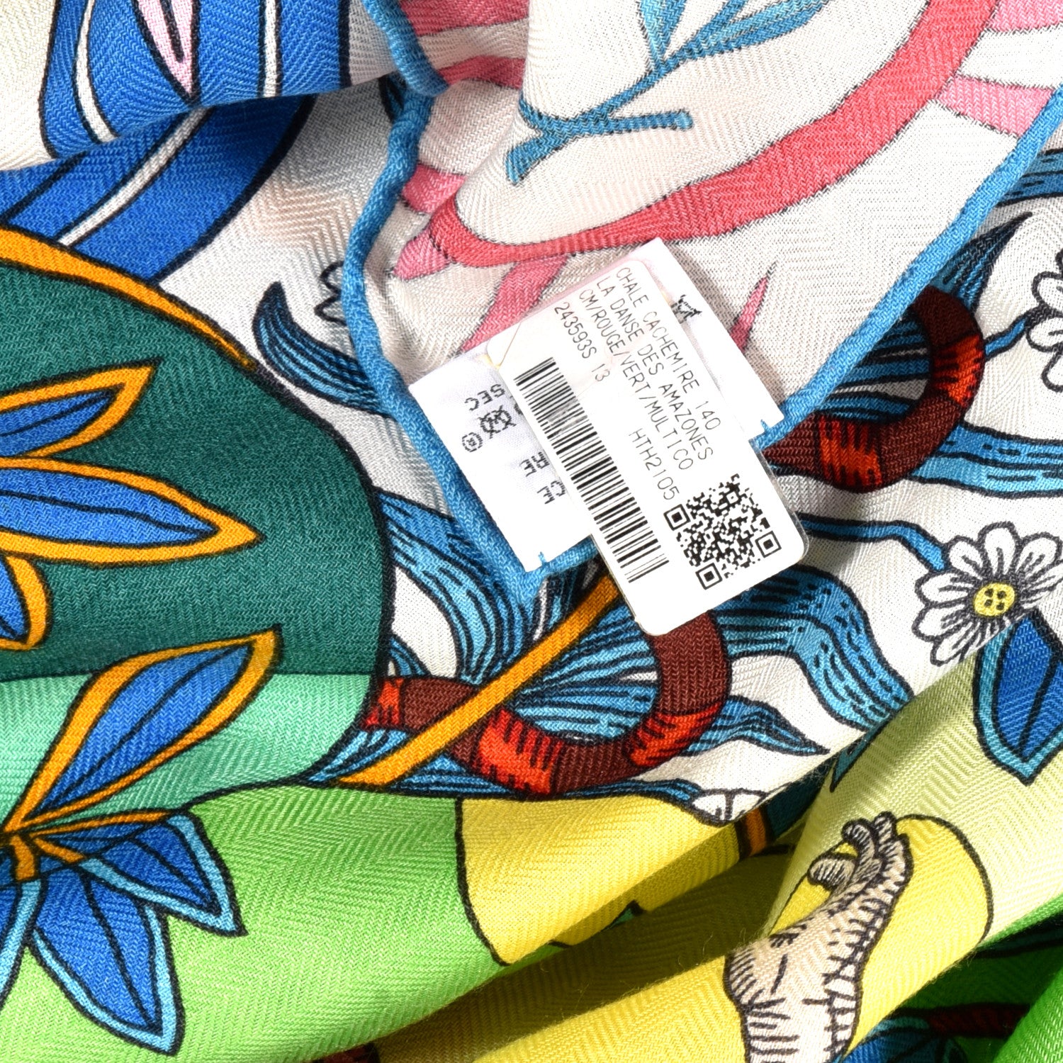 Hermes Cashmere Silk La Danse Des Amazones Shawl 140 Rouge Vert Multicolor 6 of 6