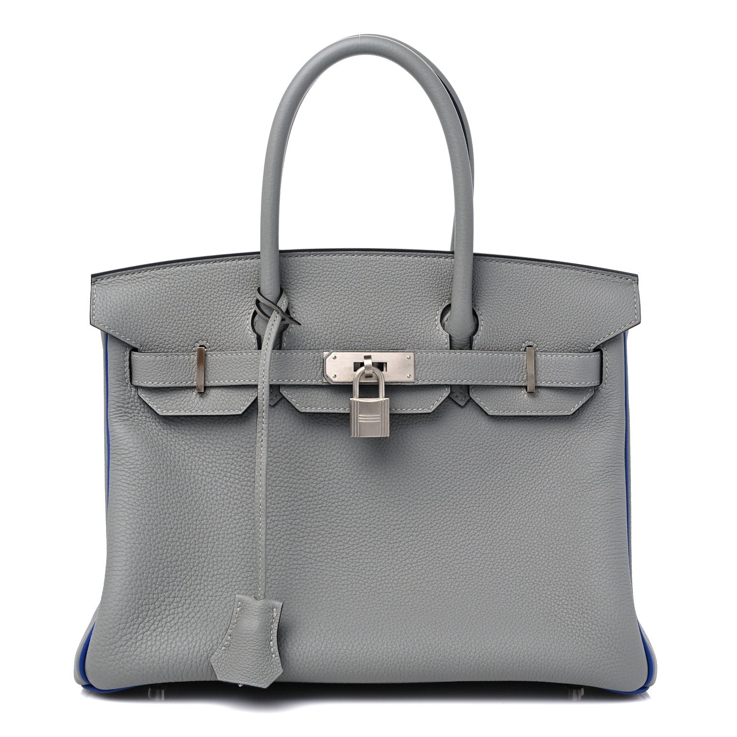 Hermes Togo Horseshoe Birkin 30 Gris Mouette Bleu Electrique 1 of 10