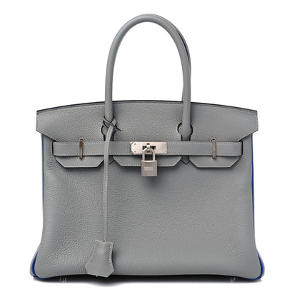 Hermes Togo Horseshoe Birkin 30 Gris Mouette Bleu Electrique 1 of 10