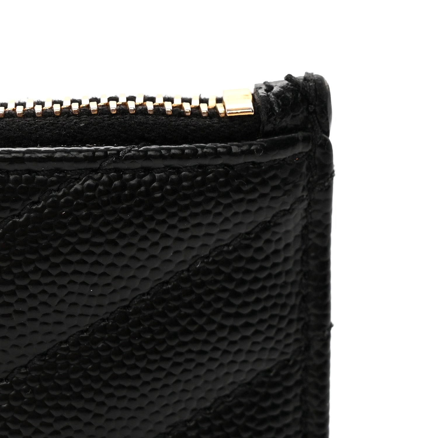 Saint Laurent Grain De Poudre Matelasse Chevron Monogram Fragments Zippered Card Case Black 8 of 9