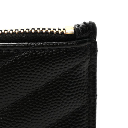 Saint Laurent Grain De Poudre Matelasse Chevron Monogram Fragments Zippered Card Case Black 8 of 9