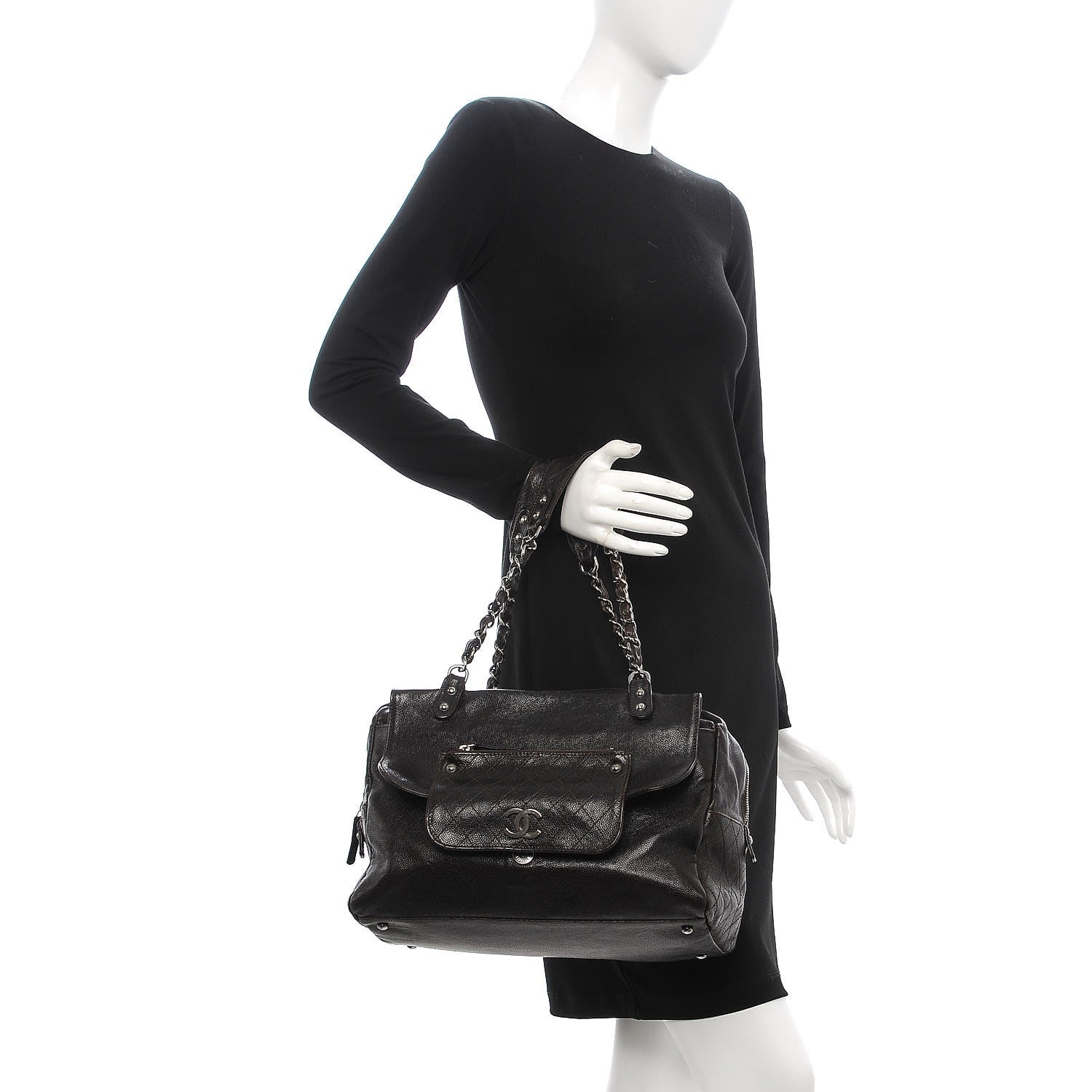 Chanel Glazed Caviar Pocket In The City Tote Brown 2 of 7