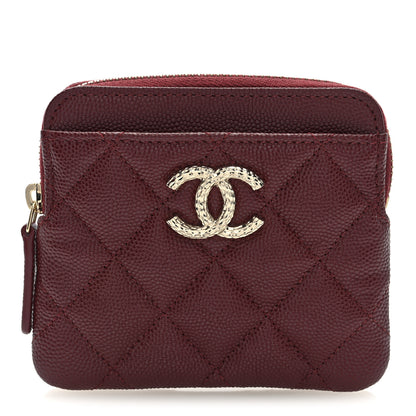 Chanel Caviar Quilted Crystal Zip Card Holder Wallet Burgundy 1 of 8