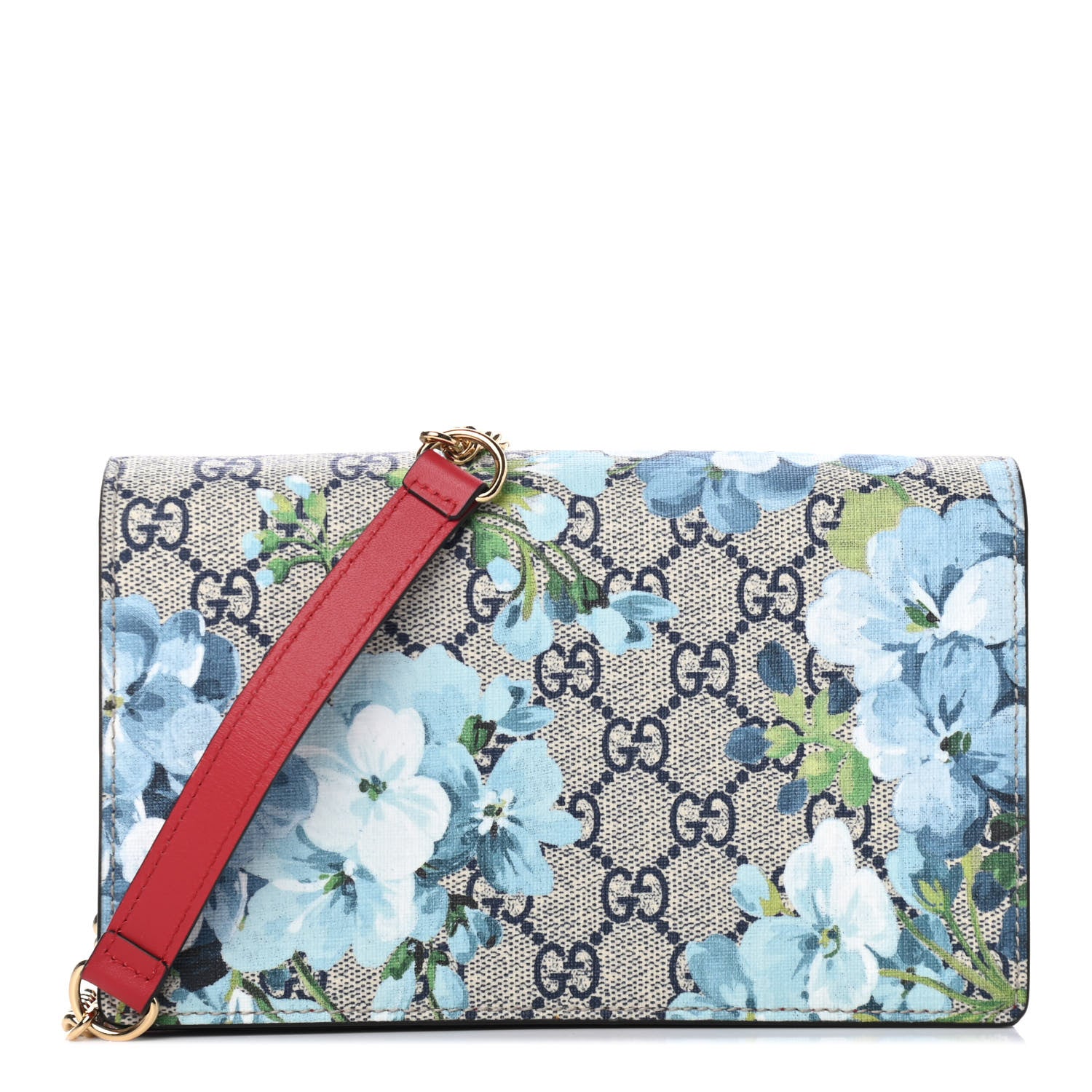 Gucci GG Supreme Monogram Blooms Chain Wallet Blue 1 of 4