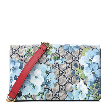 Gucci GG Supreme Monogram Blooms Chain Wallet Blue 1 of 4