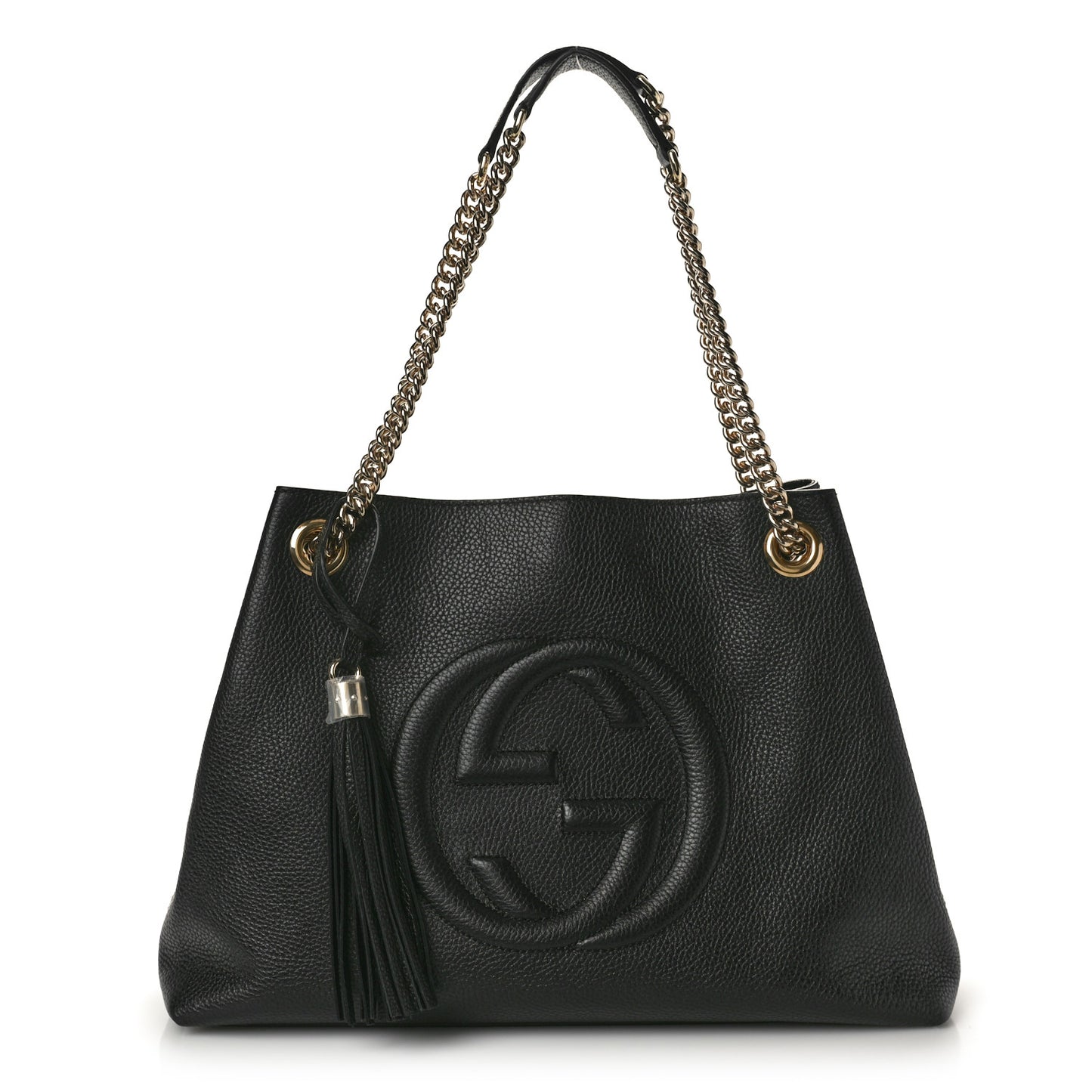 Pebbled Calfskin Medium Soho Chain Shoulder Bag Black