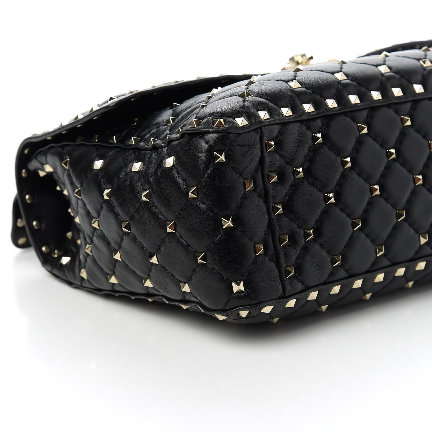 Lambskin Large Rockstud Spike Shoulder Bag Black