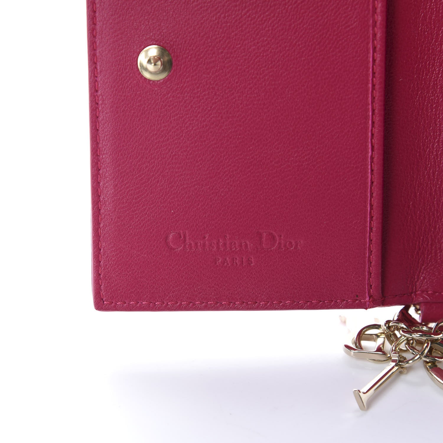 Christian Dior Lambskin Cannage Small Lady Dior Flap Card Holder Fuchsia 6 of 8