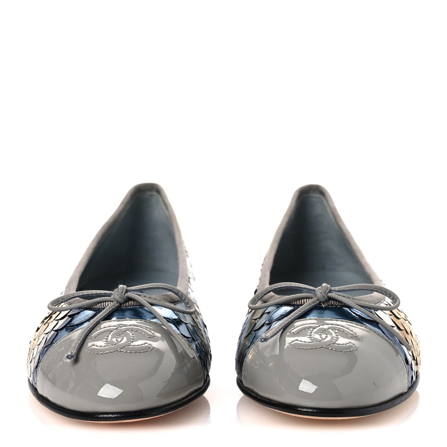 Snakeskin Patent Calfskin Cap Toe CC Ballerina Flats 37.5 Blue Multicolor