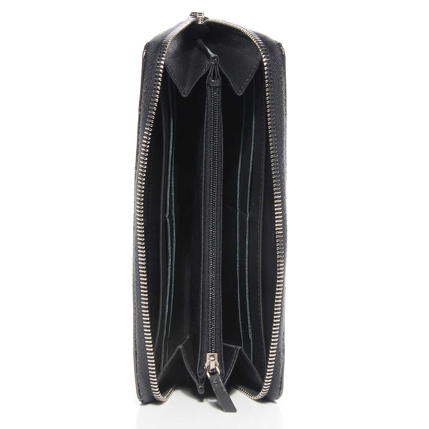 Striated Patent Zip Around Wallet Dark Grey