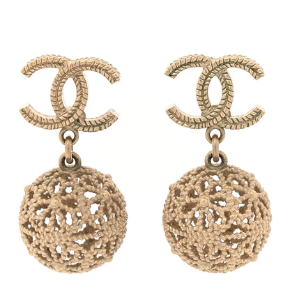 Chanel Metal CC Ornate Ball Drop Earrings Gold 1 of 6