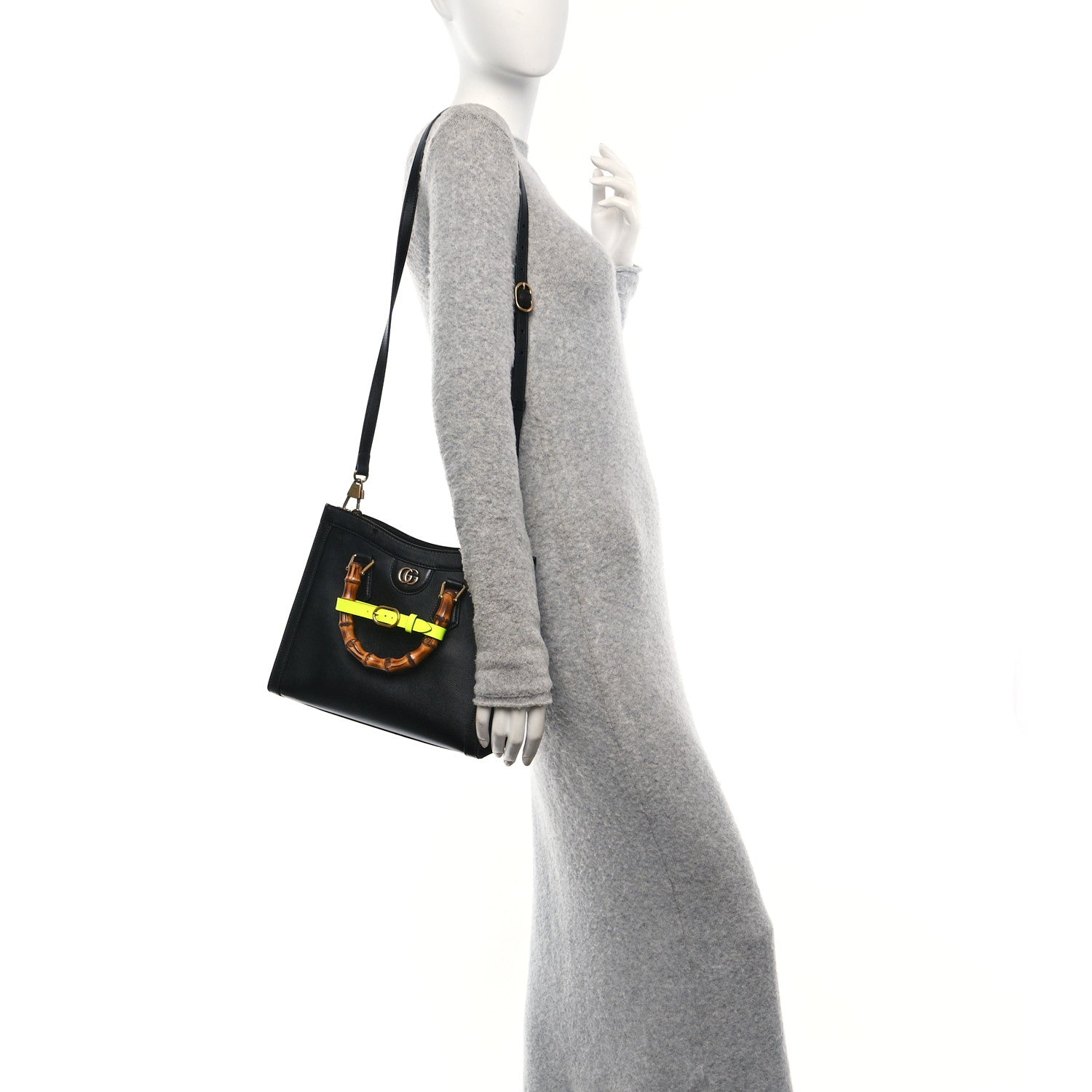 Gucci Calfskin Small Diana Tote Bag Black Yellow Fluo 2 of 10
