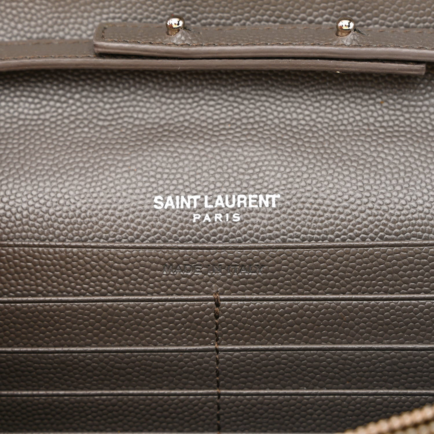 Saint Laurent Grain De Poudre Matelasse Chevron Monogram Chain Wallet Fog 6 of 11