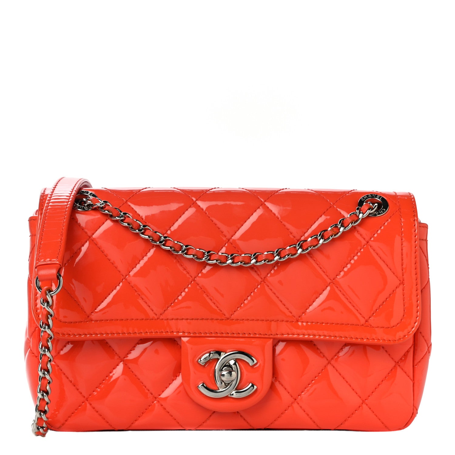 Chanel Patent Quilted Small Coco Shine Flap Orange 1 of 10