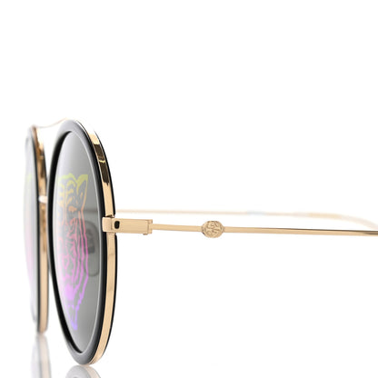 Gucci Metal Round Frame Tiger Print Sunglasses GG0061S Gold 5 of 10
