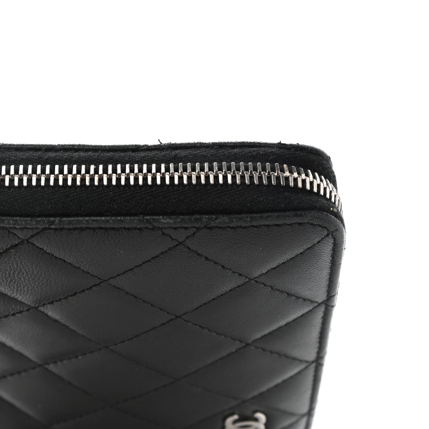 Lambskin Quilted Large Zip Around Organizer Wallet Black