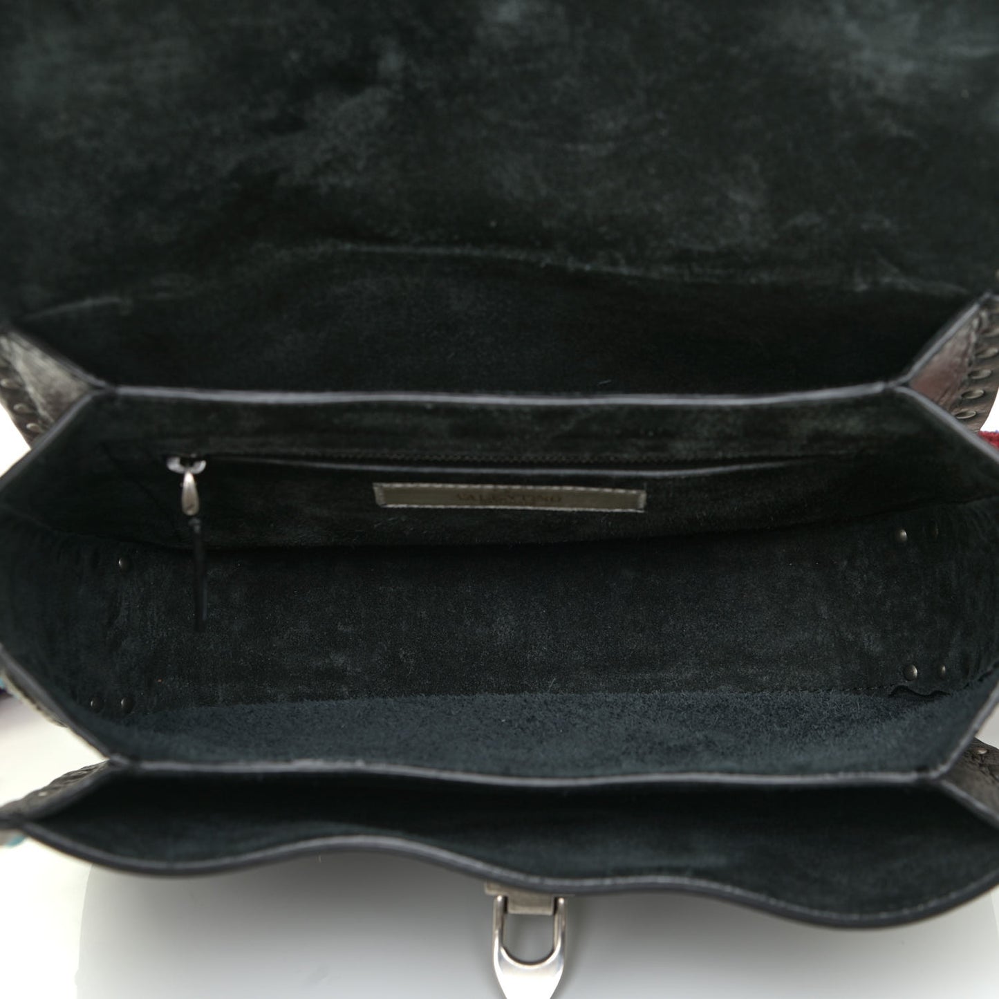 Pebbled Calfskin Turquoise Medium Guitar Strap Rockstud Rolling Flap Saddle Bag Black