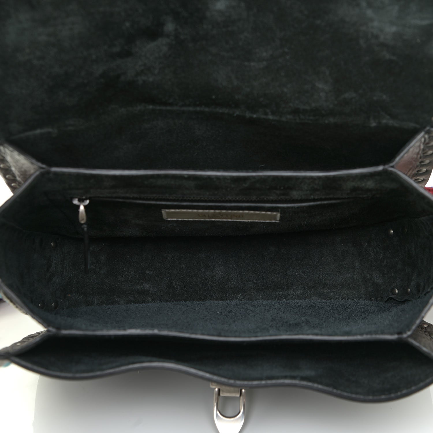 Valentino Garavani Pebbled Calfskin Turquoise Medium Guitar Strap Rockstud Rolling Flap Saddle Bag Black 5 of 11