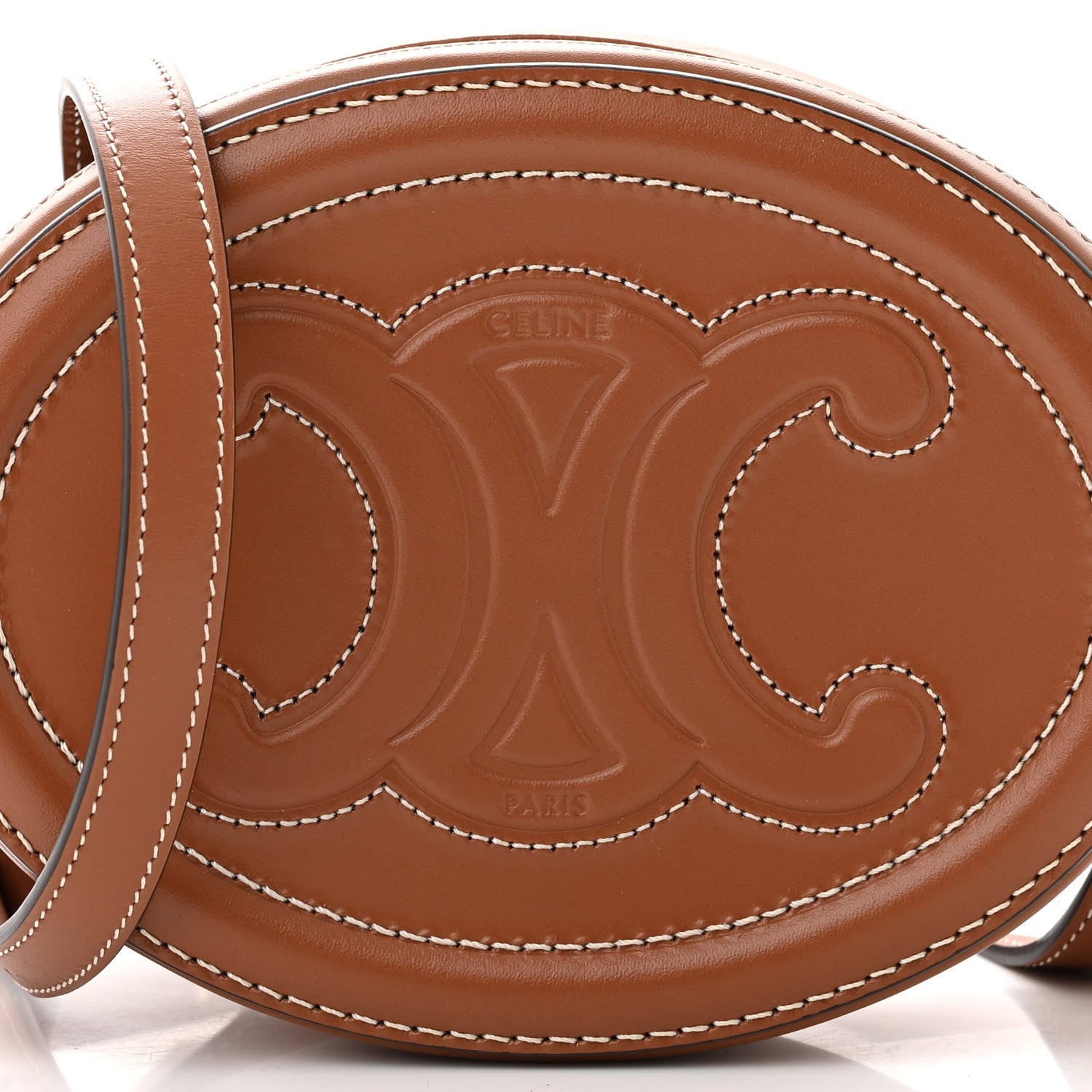 Celine Smooth Calfskin Cuir Small Triomphe Oval Crossbody Purse Tan 8 of 10