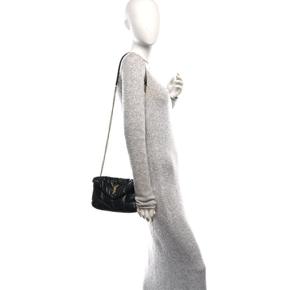 Saint Laurent Lambskin Quilted Toy Loulou Puffer Monogram Chain Satchel Black 2 of 15