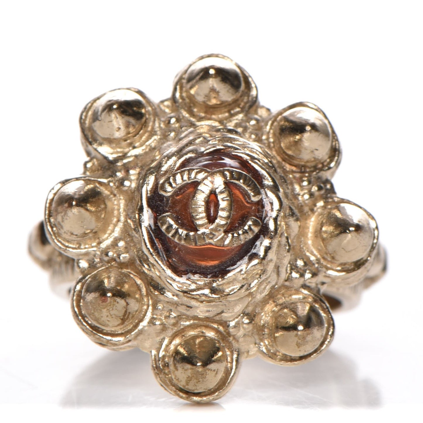 Gripoix Studded CC Ring 7 Gold
