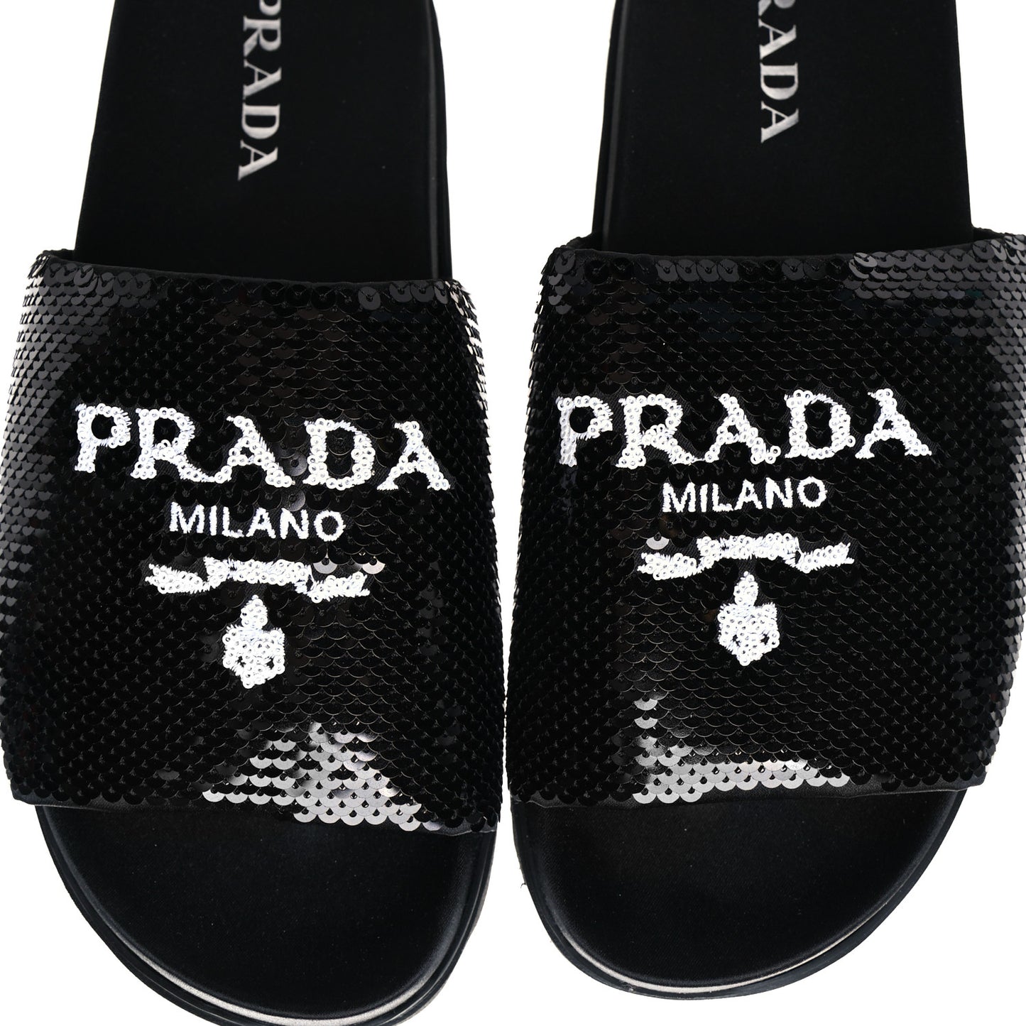 Paillettes Sequin Logo Slide Sandals 41.5 Black