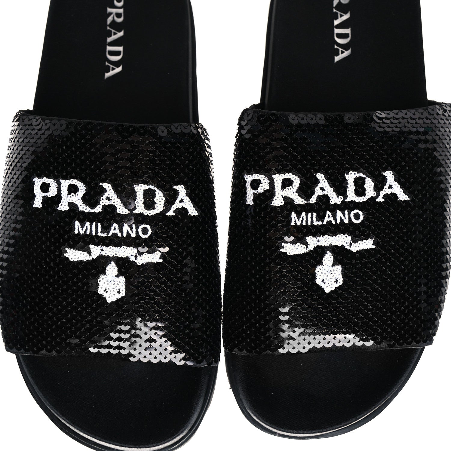 Prada Paillettes Sequin Logo Slide Sandals 41.5 Black 9 of 10