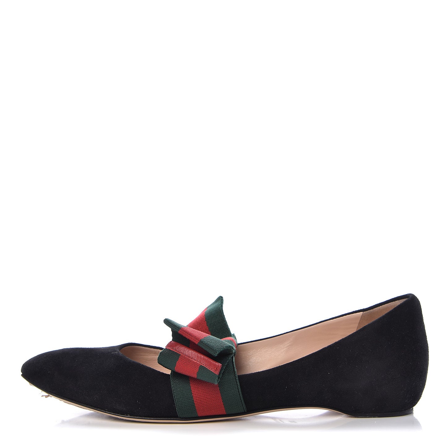 Suede Web Bow Point Toe Ballerina Flats 38.5 Black