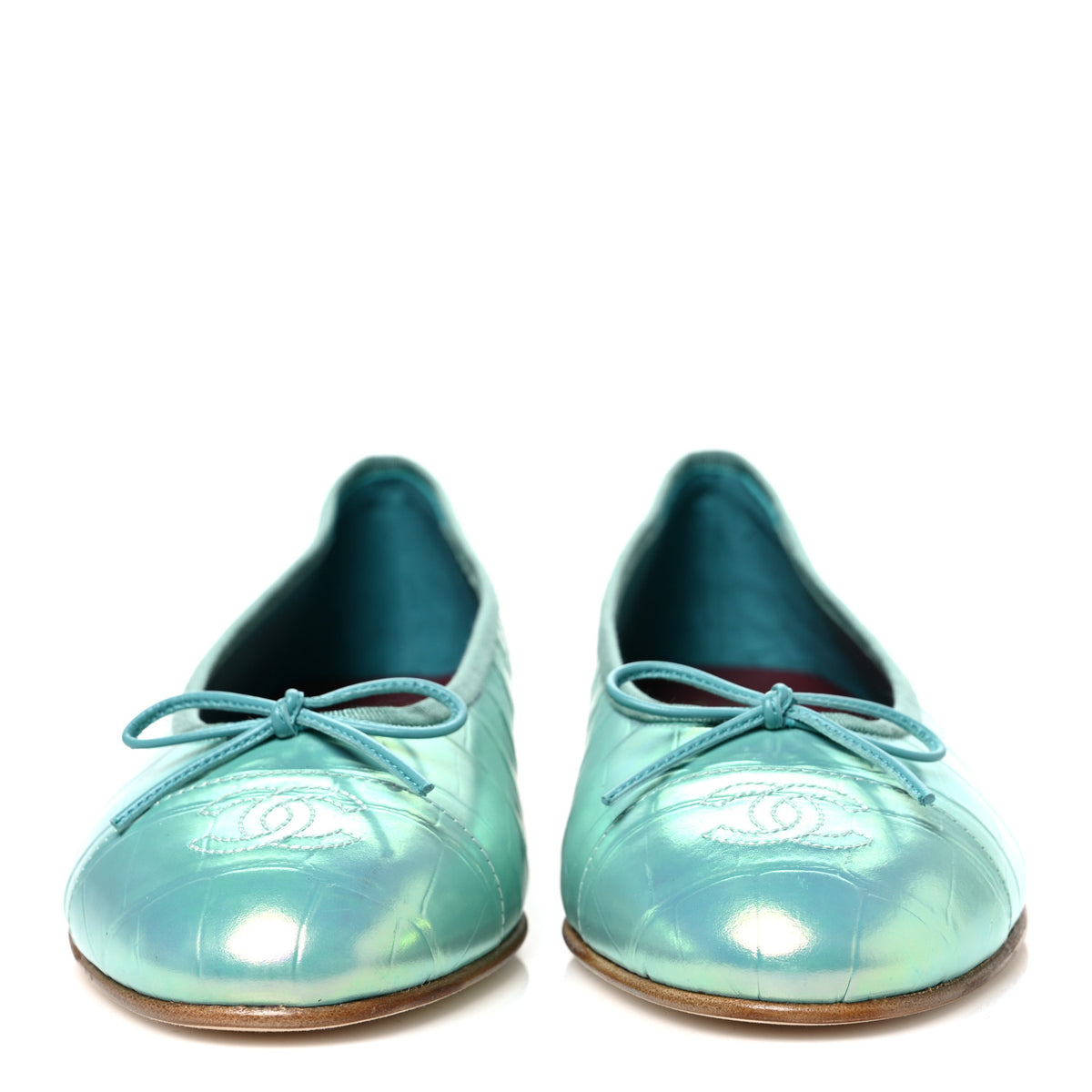 Chanel Iridescent Calfskin Crocodile Embossed Ballerina Flats 41 Green 3 of 11
