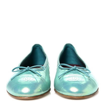 Chanel Iridescent Calfskin Crocodile Embossed Ballerina Flats 41 Green 3 of 11