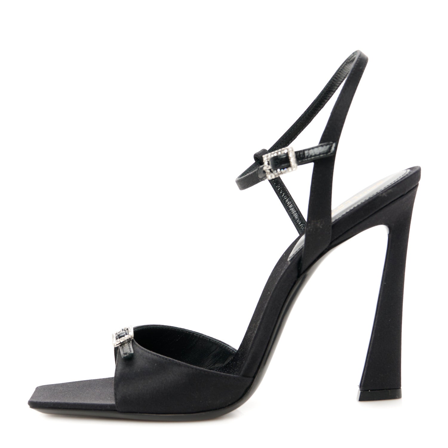 Saint Laurent Crepe Satin Melody 105 Ankle Strap Sandals 37 Black 1 of 9