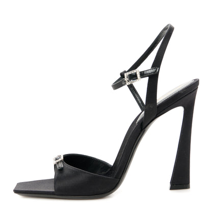 Saint Laurent Crepe Satin Melody 105 Ankle Strap Sandals 37 Black 1 of 9