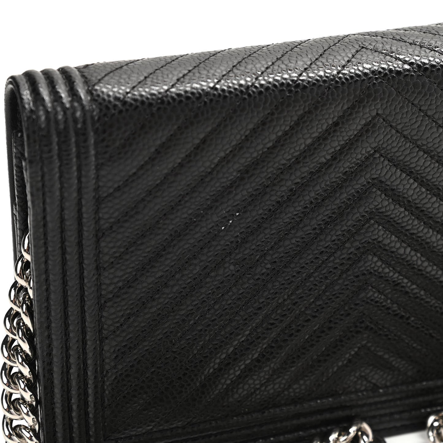 Caviar Chevron Quilted Boy Wallet On Chain WOC Black