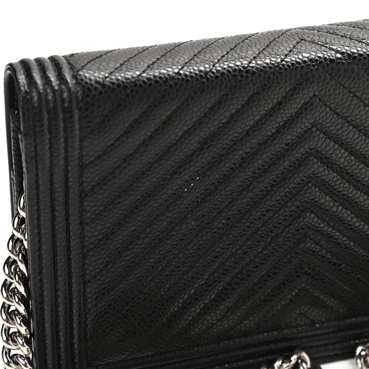 Chanel Caviar Chevron Quilted Boy Wallet On Chain WOC Black 12 of 13