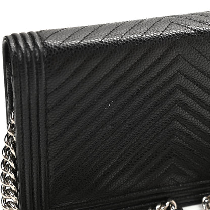 Chanel Caviar Chevron Quilted Boy Wallet On Chain WOC Black 12 of 13