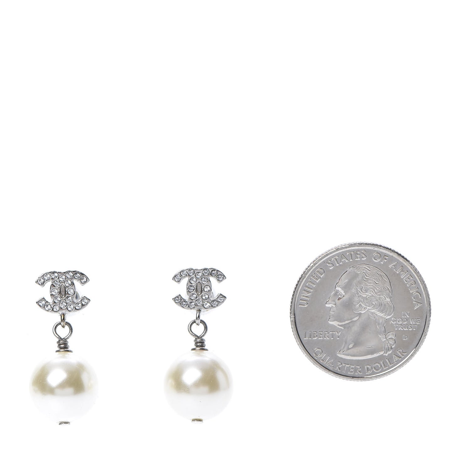 Crystal Pearl CC Drop Earrings Silver Pearly White