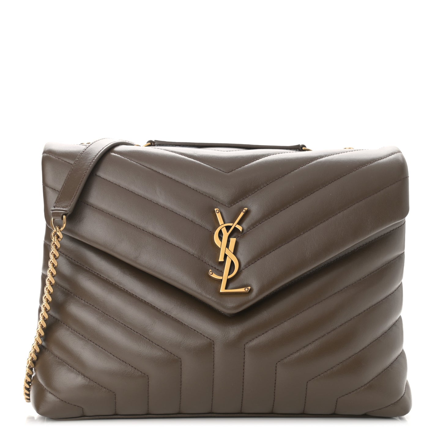 Calfskin Y Quilted Monogram Medium Loulou Chain Satchel Soil Brown