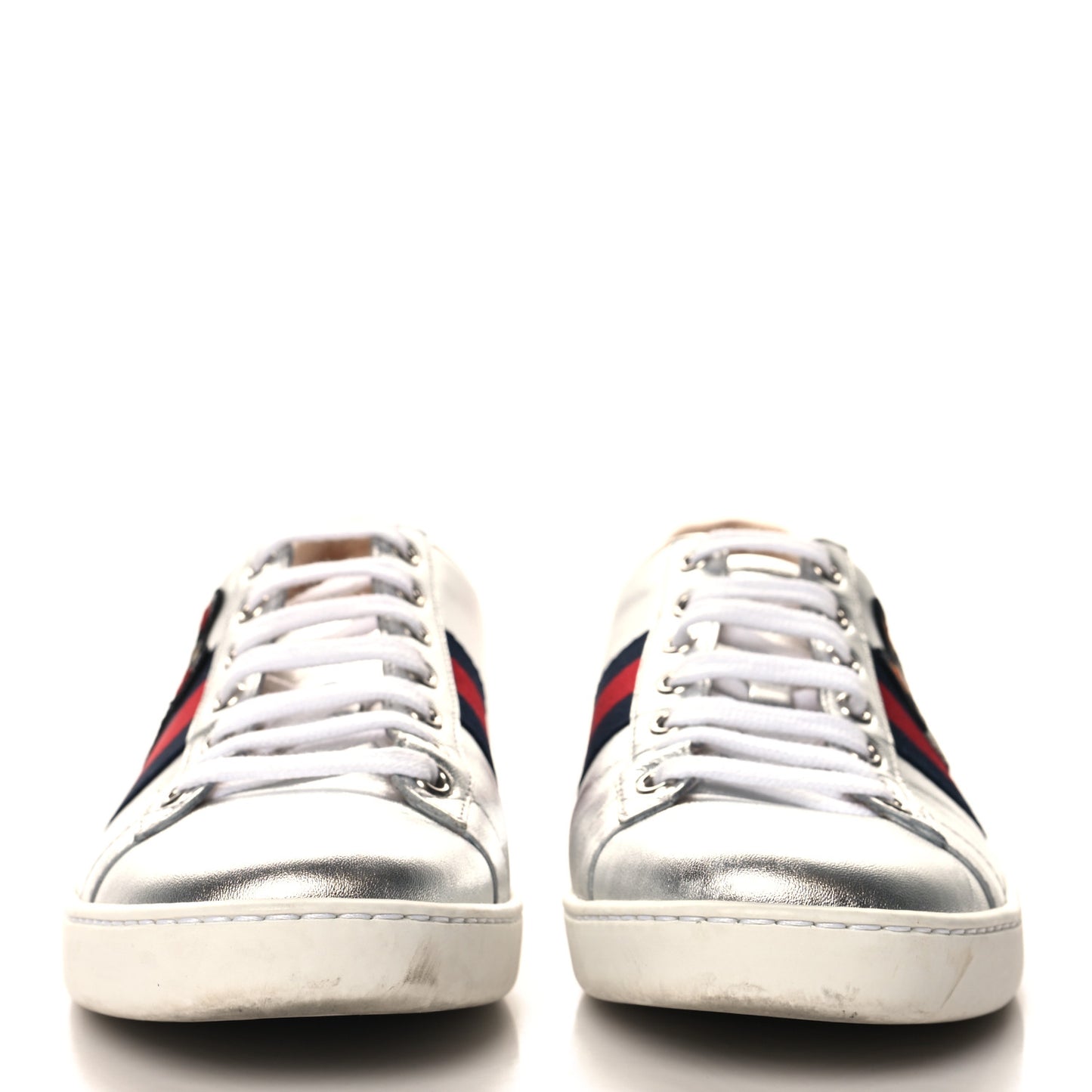 Metallic Nappa Silk Ayers Web Embroidered Womens Ace Sneakers 38 Silver