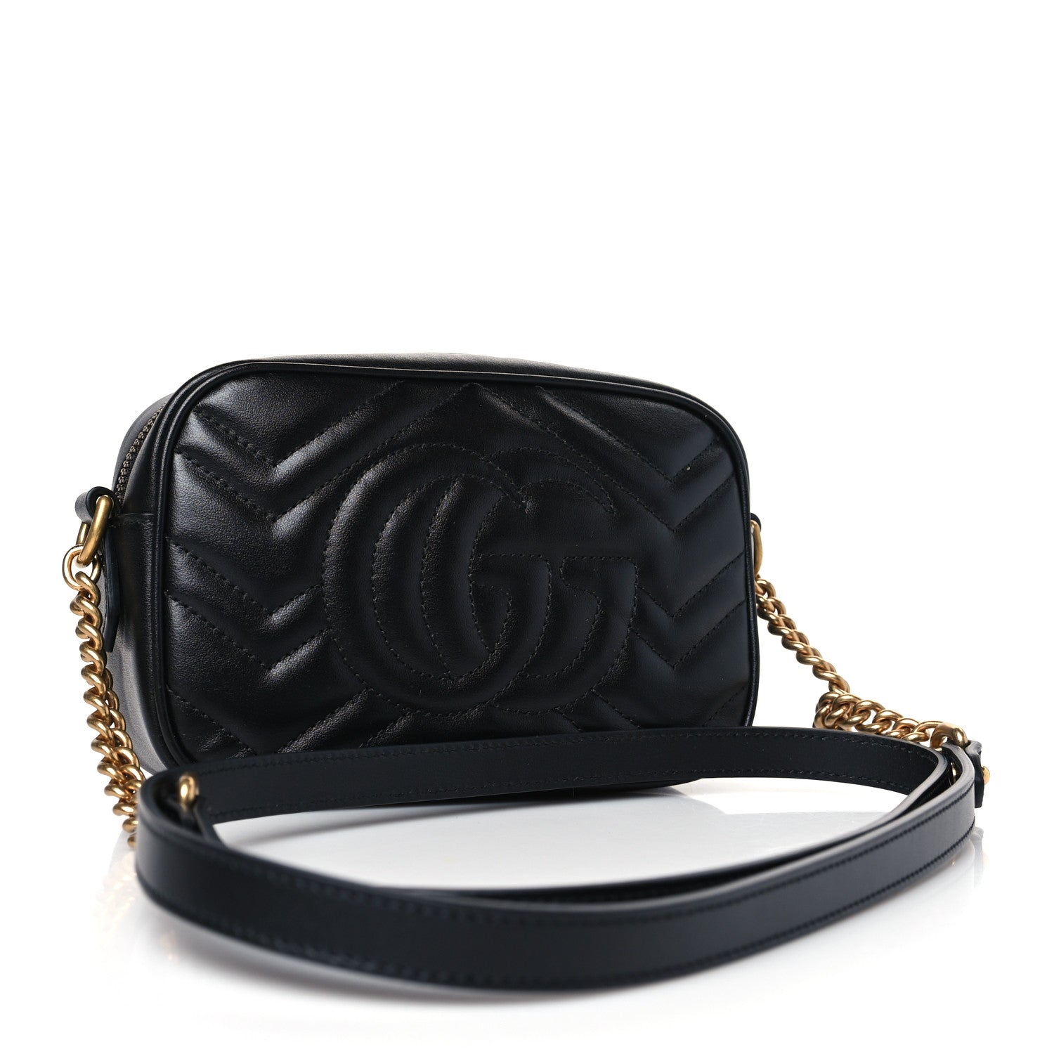 Gucci Calfskin Matelasse Mini GG Marmont Chain Shoulder Bag Black 3 of 9