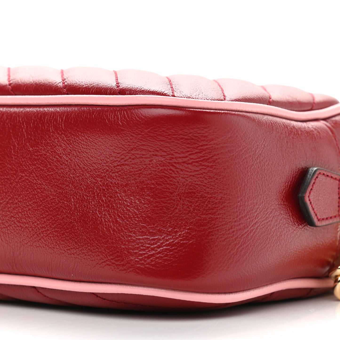 Azalea Calfskin Enamel Matelasse Diagonal Small Torchon GG Marmont Chain Shoulder Bag New Cherry Red Wild Rose