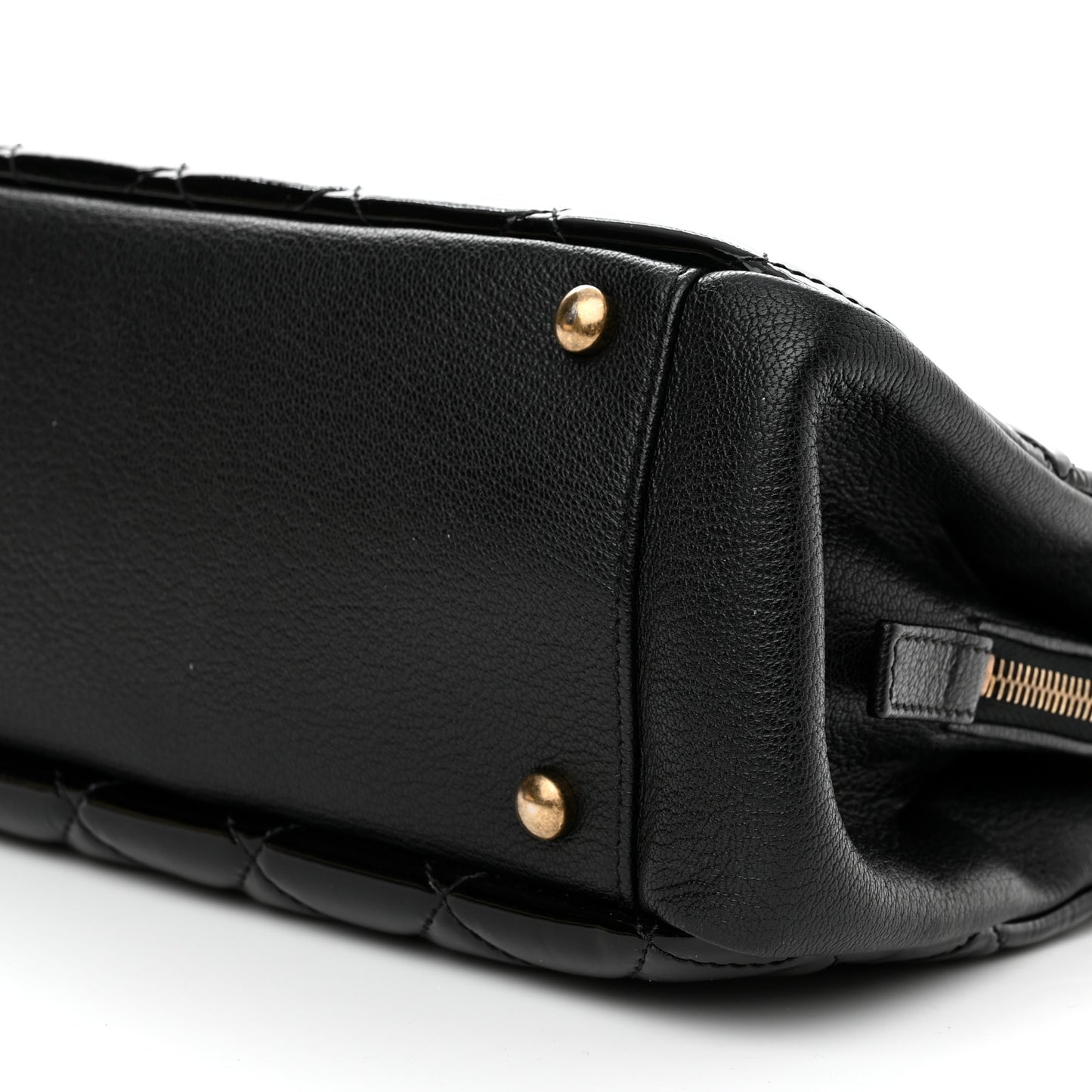 Patent Goatskin Quilted Small CC Eyelet Tote Black